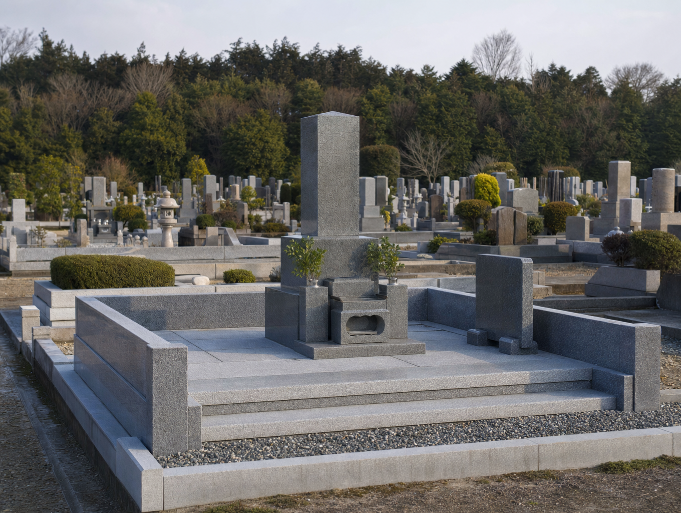 墓じまい施工前、公営霊園のお墓（イメージ）