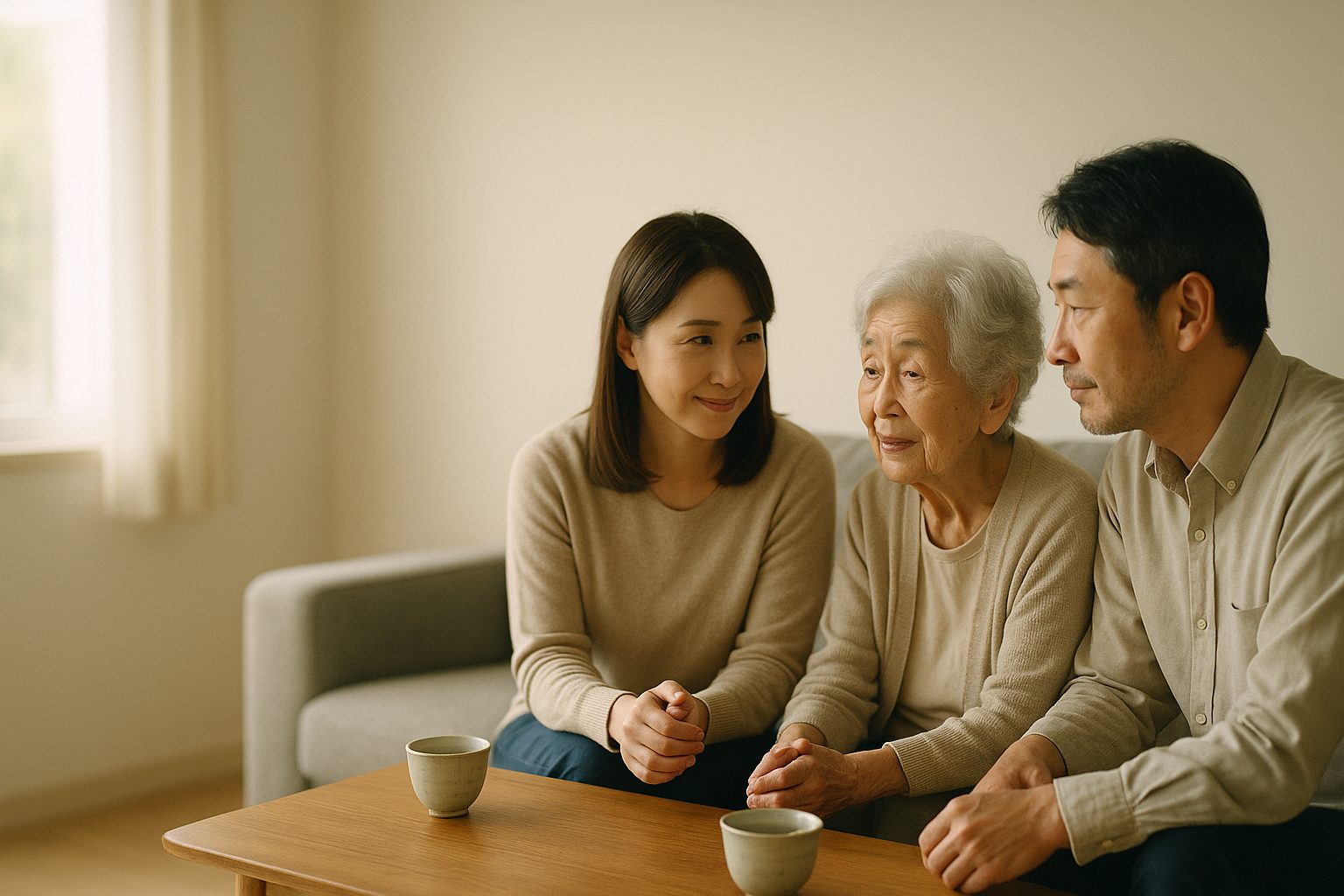 家族で墓じまいについて話し合う様子（イメージ）