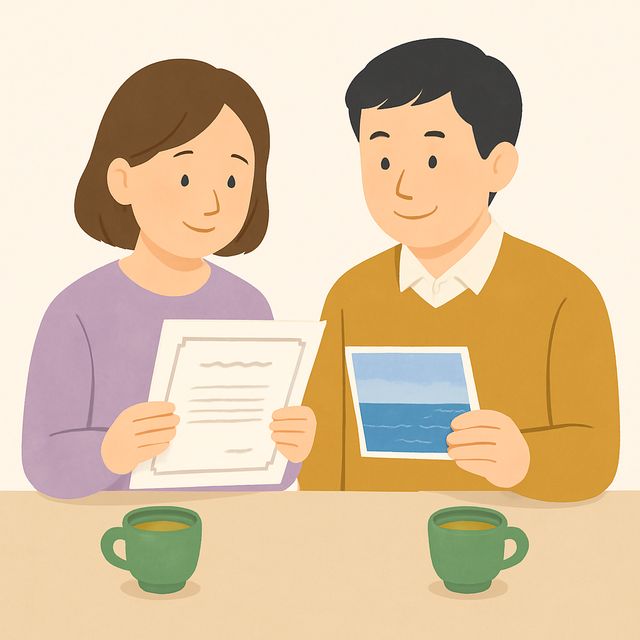 散骨証明書と写真のご報告のイラスト