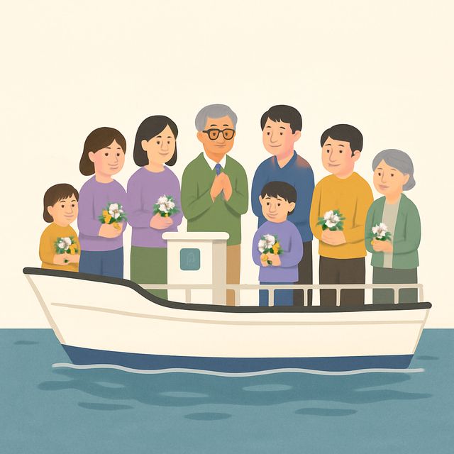 合同散骨（乗船）のイラスト