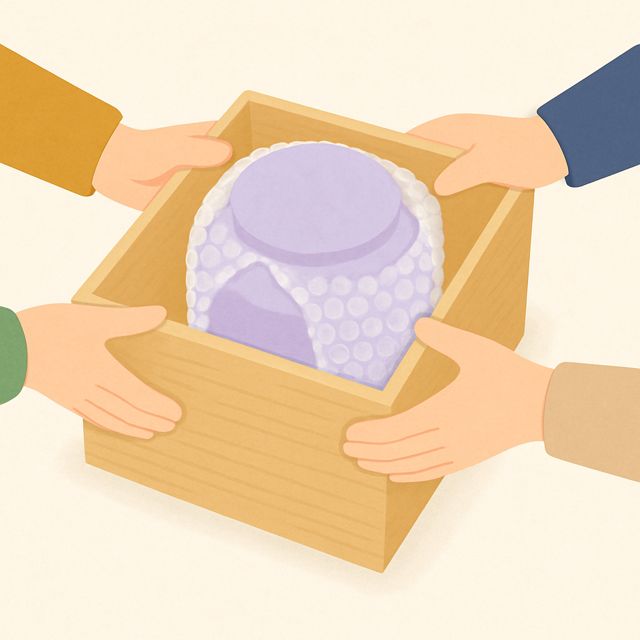 緩衝材で四隅を固定のイラスト